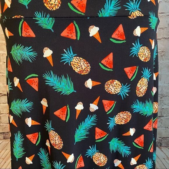 LuLaRoe Maxi Skirt Tropical Black Ice Cream Pineapple Watermelon Small - Picture 2 of 4